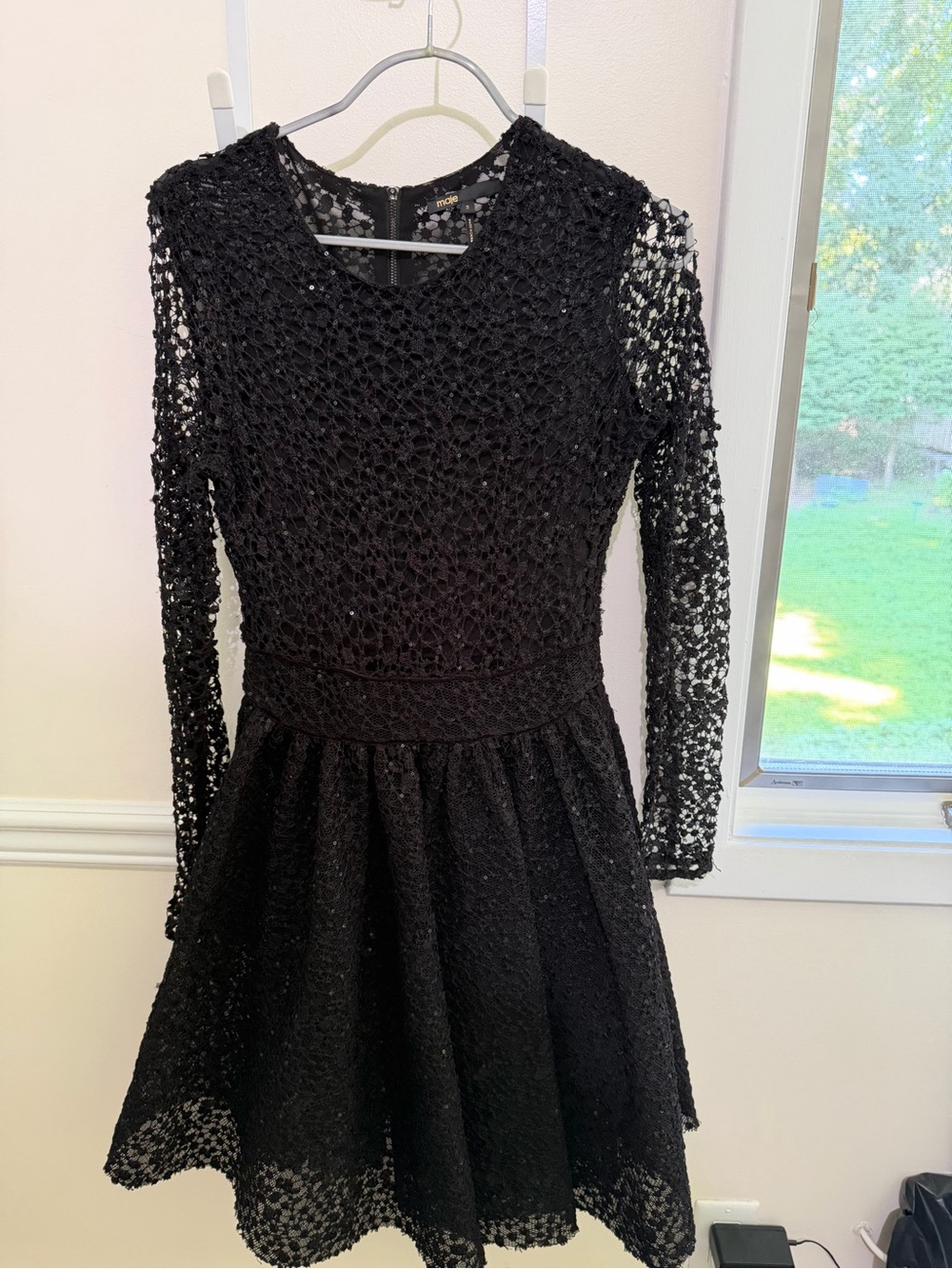 Maje Black Lace Fit-and-Flare Women's Cocktail Dress
